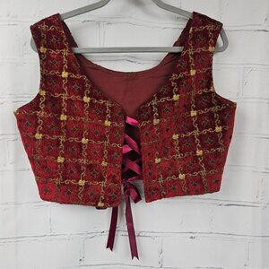 Handmade Corset Vest Top Lace Up Womens L Red Ren Faire Festival Costume